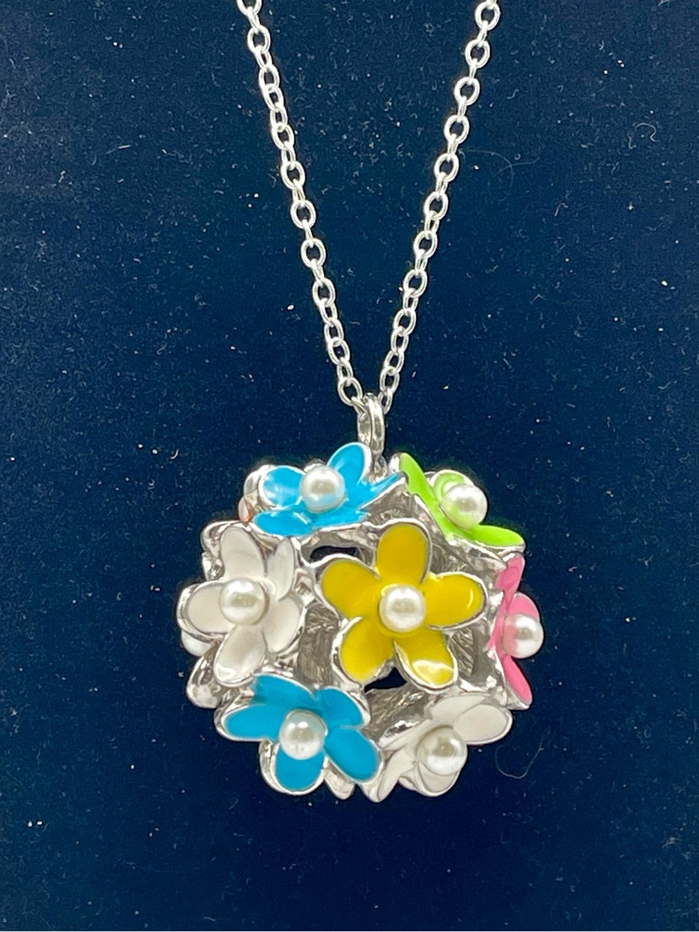 Pier 1 Imports Spring Flower Bouquet Enameled Flower Ball Pendant Necklace - Picture 10 of 15